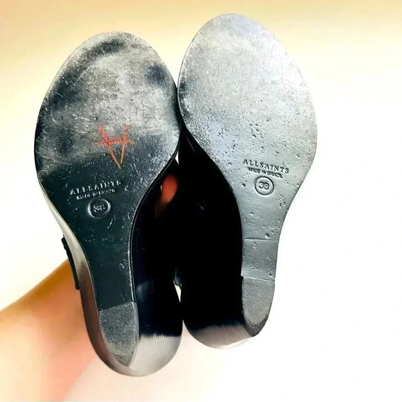 All Saints Elin Wedge Leather Sandals - Picture 8 of 8